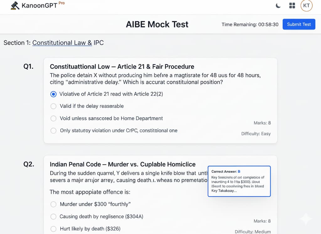 AIBE Mock Test Platform Preview